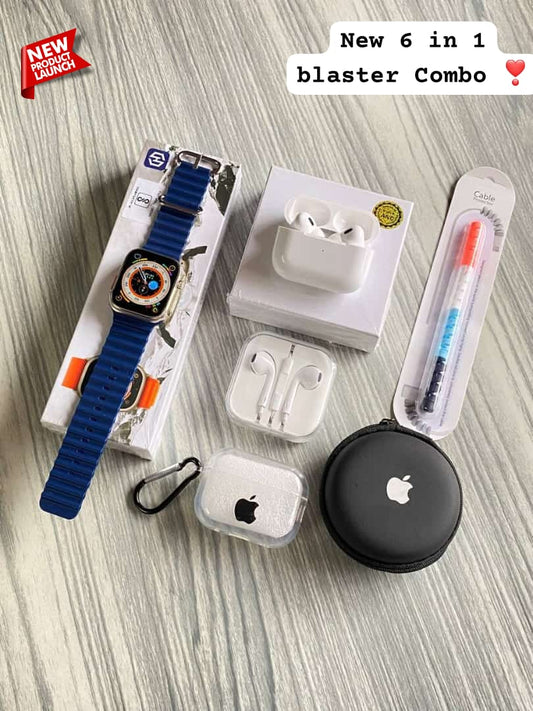 Trending 6-in-1 Combo (Smart Watch,Earbuds,Earphone,Earbuds cover,Earphone cover,Cable protector)